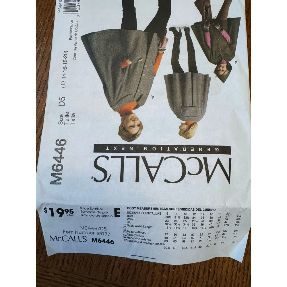 McCalls M6446 Sewing Pattern Womens Capes Coats Size 12 14 16 18 20 Plus Unlined
